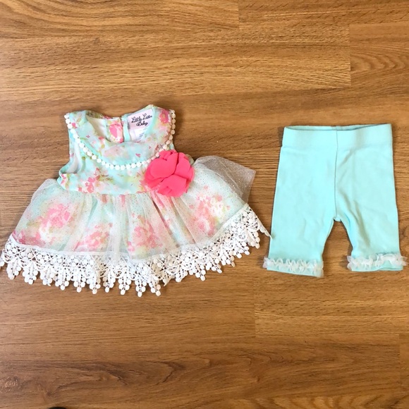 Little Lass Baby Blue Floral Outfit 0-3 Months